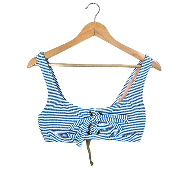 J. Crew Preppy Nautical Lace-up Bikini Top in Faded Stripe Size Medium - Picture 2 of 8
